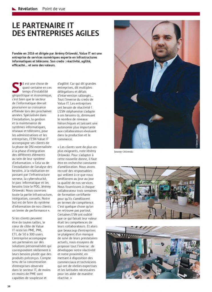 Article du Magazine Informations Entreprise mettant en avant l'expertise et le développement de Value IT, disponible dans le N°182 Avril, Mai et Juin 2022